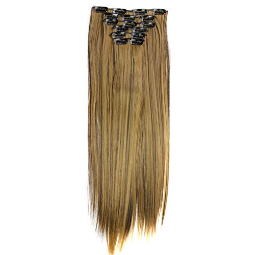 Extensiones de Cabello Look Natural Clip Pelo Humano Sintético Remy Doble Weft - 6 Piezas 16 Clips