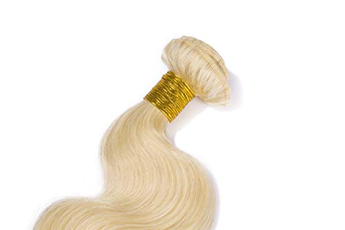 Extensiones de Cabello Natural Cortina Pelo Natural Humano Brasileño Virgen 100% Remy Blonde Human Hair Bundles Rizado Ondulado 14"(35cm,100g,#613 Blanqueador Rubio)