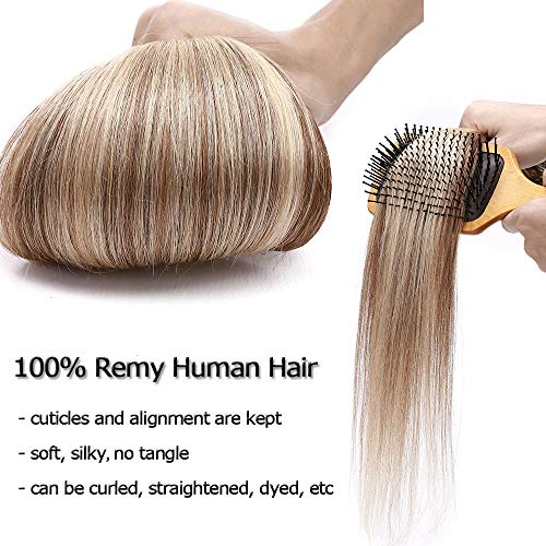 Extensiones de Clip de Pelo Natural Postizos Cabello Humano Mechas Balayage Liso Remy Clip In Human Hair [ 8 Piezas 18 Clips ] - 8"(20CM) #12/613 Castaño Dorado/Blanqueador Rubio