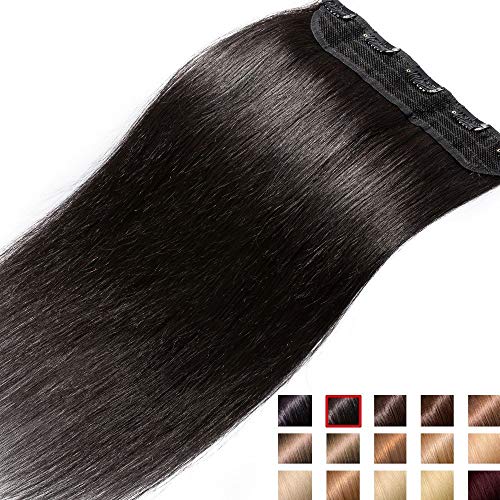 Extensiones de Clips de Pelo Natural [Una Pieza 5 Clips] Cabello Humano 35cm 45g #1B Negro Natural Invisible Liso Clips in Human Hair