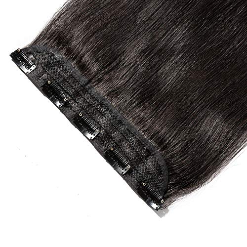 Extensiones de Clips de Pelo Natural [Una Pieza 5 Clips] Cabello Humano 35cm 45g #1B Negro Natural Invisible Liso Clips in Human Hair