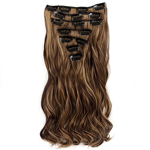 Extensiones de pelo de 55,9 cm, pelo ondulado, 7 unidades, mezcla de color marrón y negro