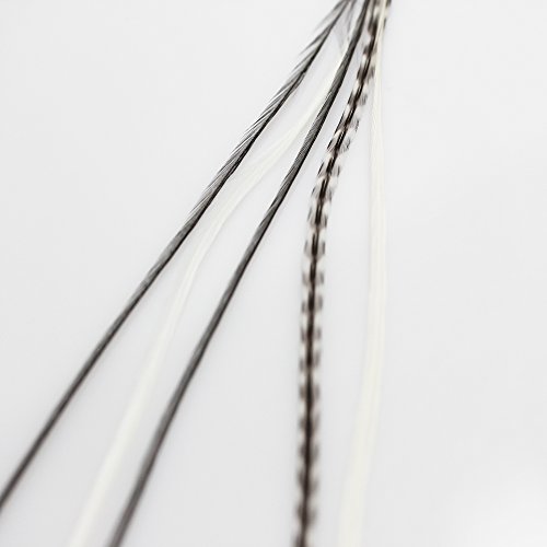 Extensiones de pelo de pluma tipo cebra de SEXY SPARKLES con una longitud de 15 - 28 cm, extensiones de pelo con calidad de peluquería, con plumas de gallo americano en blanco y negro