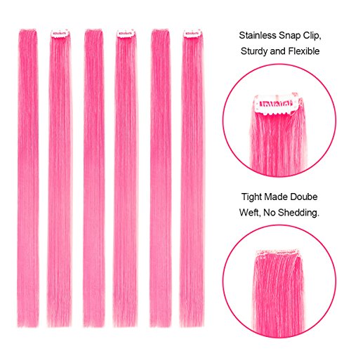 Extensiones de pelo liso de color con clip de 55,88 cm, modernos postizos para fiestas con reflejos rosas, 10 unidades