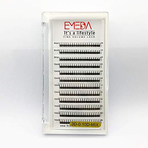 Extensiones de pestañas de volumen 3D D Curl 0.10 Bandeja de mezcla 8mm 10mm 12mm 14mm .10 Extensiones de pestañas 3D Bandejas mixtas Fan prefabricado Pestañas de racimo ruso por EMEDA