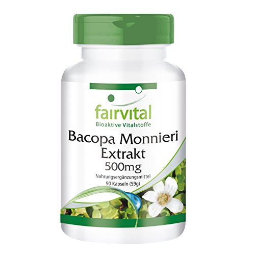 Extracto de Bacopa Monnieri 500mg - Brahmi VEGANO - 20% de bacósidos - Dosis elevada - 90 Cápsulas - Calidad Alemana