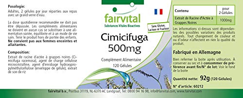 Extracto de Cimicífuga 500mg - Cimicifuga racemosa - Dosis elevada - VEGANO - 120 Cápsulas - Calidad Alemana
