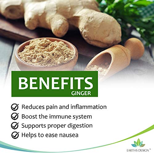 Extracto de Jengibre 600 mg - Extracto de Alta Concentración 20:1 - Para Hombres y Mujeres - Apto Para Vegetarianos - 90 Pastillas (Suministro Para 3 Meses) de Earths Design