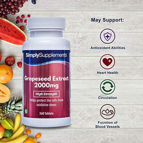 Extracto semillas de uva 2000mg - ¡Bote para 6 meses! - Apto para veganos - 360 Comprimidos - SimplySupplements