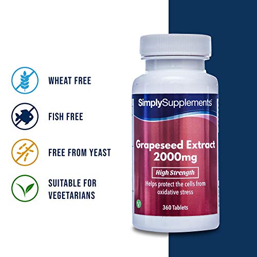 Extracto semillas de uva 2000mg - ¡Bote para 6 meses! - Apto para veganos - 360 Comprimidos - SimplySupplements