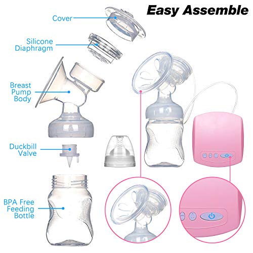 Extractor de leche eléctrico, Extractor de leche individual sin dolor de grado hospitalario, Recargable 2 modos 9 niveles de succión fuertes, excelente modo de masaje(Pink)