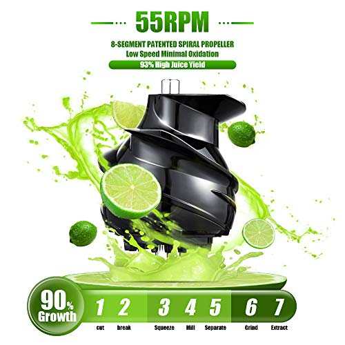 Extractor de zumo AMZCHEF Licuadora Prensado en Frio Licuadoras para verduras y frutas Máquina de Jugo Slow Juicer |Función Inversa/Motor Silencioso/cepillo limpieza/Taza de jugo Sin BPA