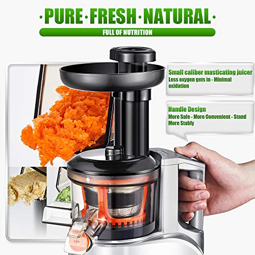 Extractor de zumo AMZCHEF Licuadora Prensado en Frio Licuadoras para verduras y frutas Máquina de Jugo Slow Juicer |Función Inversa/Motor Silencioso/cepillo limpieza/Taza de jugo Sin BPA