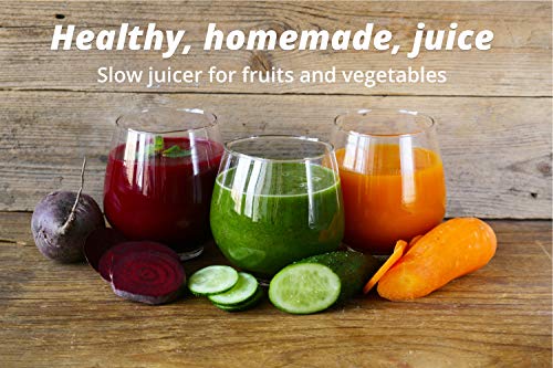 Extractor de zumo OURSSON Licuadora Prensado en Frio Licuadoras para verduras y frutas | Máquina de Jugo | Slow Juicer | Función Inversa | Motor Silencioso | Cepillo limpieza | Taza de jugo | Sin BPA