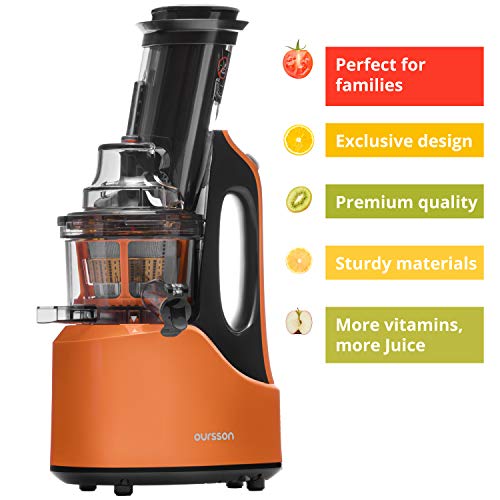 Extractor de zumo OURSSON Licuadora Prensado en Frio Licuadoras para verduras y frutas | Máquina de Jugo | Slow Juicer | Función Inversa | Motor Silencioso | Cepillo limpieza | Taza de jugo | Sin BPA