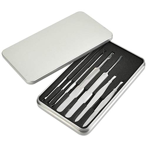 Extractor Puntos Negros Limpiador 7PCS Cejas Pinzas de Depilar para Acné Acero INOX Aguja Extractor Acné Limpiador Puntos Negros Profesional para Espinillas Acné, Puntos Blancos, Granos Zit Encarnados