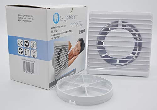 Extractor universal con válvula antirretorno de 100 mm/10 cm de diámetro para baño y cocina, bajo consumo de energía 8 W, funcionamiento silencioso 26 dB y alta eficiencia 93 m3/h. Systerm Energy.