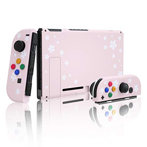 eXtremeRate Carcasa para Nintendo Switch Funda Completa con Coloridos Botones para Consola Joy-Cons de Nintendo Switch Respuestos Protector Cubierta Shell de Bricolaje reemplazable(Pétalos de Sakura)