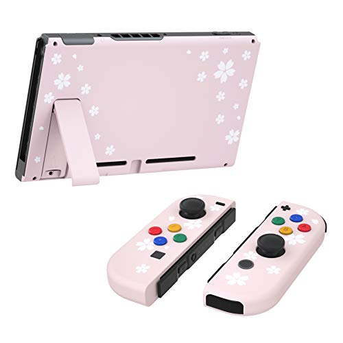eXtremeRate Carcasa para Nintendo Switch Funda Completa con Coloridos Botones para Consola Joy-Cons de Nintendo Switch Respuestos Protector Cubierta Shell de Bricolaje reemplazable(Pétalos de Sakura)