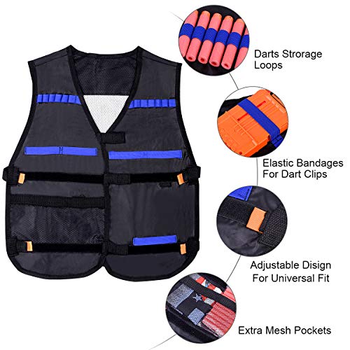 EXTSUD Chaleco Táctico Niños Elite Tactical Chaleco para N-Strike Elite Series con 80 Piezas de Recarga de Dardos, 2 Clips de Recarga, 2 Máscaras Tácticas, 2 Muñequeras y 2 Gafas Protectoras