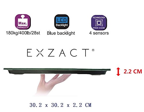 Exzact Báscula Corporal Electrónica/Báscula de Baño Digital/Escala Personal - 180kg - Exhibición del LCD de la contraluz (Plata)