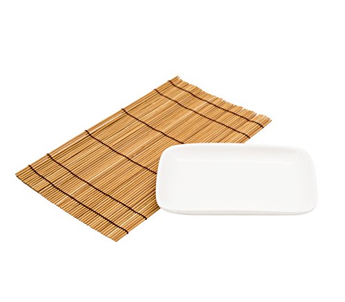 Exzact EX-SG Hermoso Estilo Oriental Set de Sushi de 10 Piezas - 2 x Platos de Sushi, 2 x tazones de inmersión, 2 x Bamboo Sushi Rolling Mats, 2 x Palillos de bambú Rests, 2 x Pares de Palillos