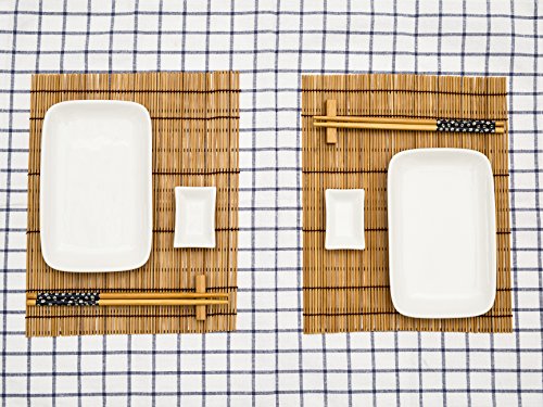 Exzact EX-SG Hermoso Estilo Oriental Set de Sushi de 10 Piezas - 2 x Platos de Sushi, 2 x tazones de inmersión, 2 x Bamboo Sushi Rolling Mats, 2 x Palillos de bambú Rests, 2 x Pares de Palillos