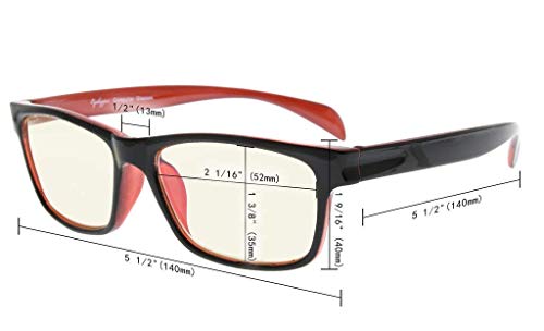 Eyekepper Filtro de luz UV (UV400) protección contra la fatiga gafas de ordenador anti luz azul bloqueo de memoria marco de flexión, amarillo lentes teñidos (Negro,+1.00)