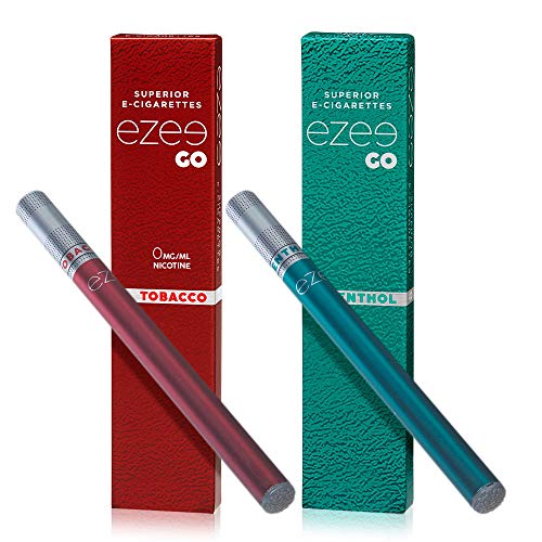 Ezee Go Cigarrillo Electrónico Desechable sabor a Tabaco y Mentol E-Cigarrillo Boquilla Suave 285 mAh Batería Sin Nicotina y sin Tabaco Paquete de 2