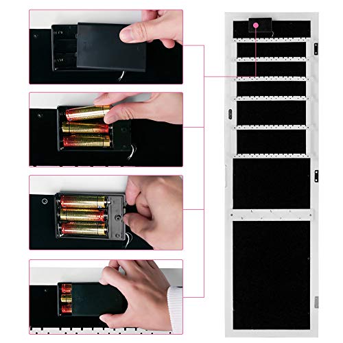 Ezigoo Armario para Joyas LED con Puerta - Espejo Joyero Montado en la Pared