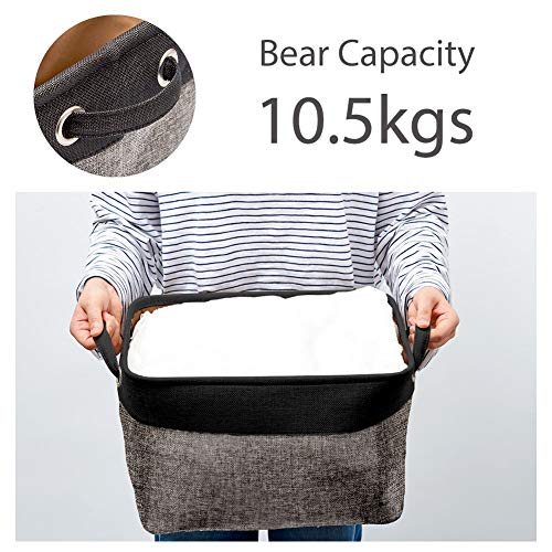 EZOWare 3 Pcs Caja de Almacenaje, Cestas Organizador de Tela Plegable con Manijas para Hogar, Oficina, Estanterías, Armarios, Ropa, Juguetes y mas - 38 x 27 x 24cm -Negro/Marrón