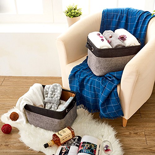 EZOWare 3 Pcs Caja de Almacenaje, Cestas Organizador de Tela Plegable con Manijas para Hogar, Oficina, Estanterías, Armarios, Ropa, Juguetes y mas - 38 x 27 x 24cm -Negro/Marrón