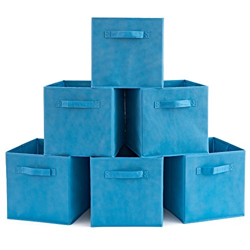 EZOWare Caja de Almacenaje con 6 pcs, Set de 6 Cajas de Juguetes, Caja de Tela para Almacenaje, Azul Niagara