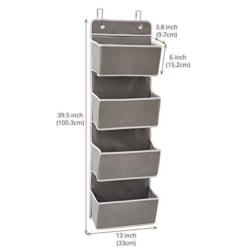 EZOWare Estantería Colgante Multiuso con 4 Bolsillos, Organizador y Almacenamiento Colgar en Puertas de Habitación - Gris