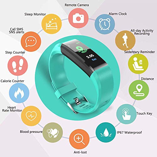 F-FISH Pulsera Actividad Inteligente Pantalla Color Reloj con Pulsómetro Impermeable Monitor de Ritmo Cardíaco Podómetro Deportiva Fitness Tracker para Mujer Hombre Niños