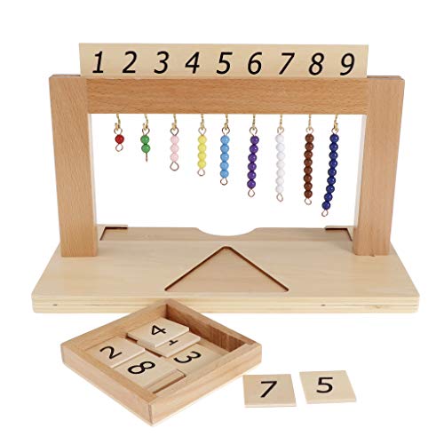 F Fityle Montessori Material Matemáticas - 1-9 Perlas Colgante con Número de Tarjetas Madera de Haya