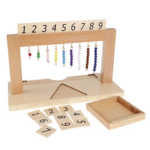 F Fityle Montessori Material Matemáticas - 1-9 Perlas Colgante con Número de Tarjetas Madera de Haya