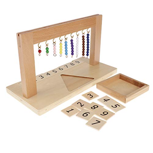 F Fityle Montessori Material Matemáticas - 1-9 Perlas Colgante con Número de Tarjetas Madera de Haya