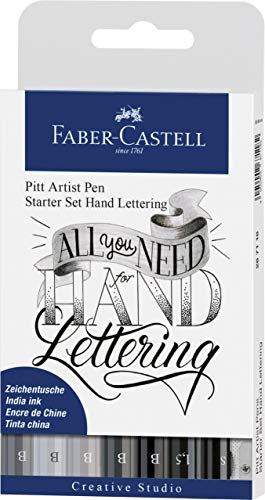 Faber-Castell 267118 - Estuche con 9 Pitt Artist Pen Hand Lettering, Kit de inicio