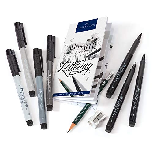 Faber-Castell 267118 - Estuche con 9 Pitt Artist Pen Hand Lettering, Kit de inicio