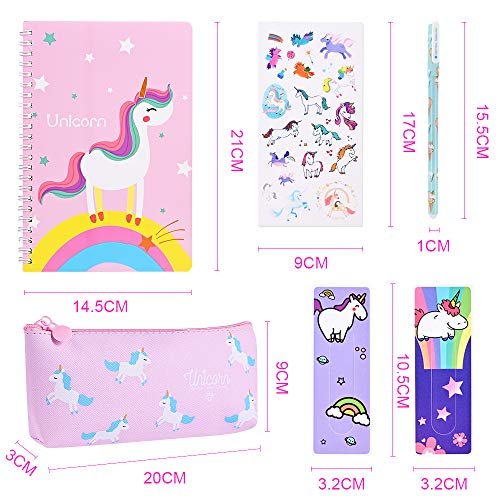 Faburo 40Pz Bolígrafo Regalos de Unicornio para Niñas, Estuche Escolar y Cuadernos de Unicornio y Pegatina de Papelería para el Colegio y La Oficina Regalo de Cumpleaños