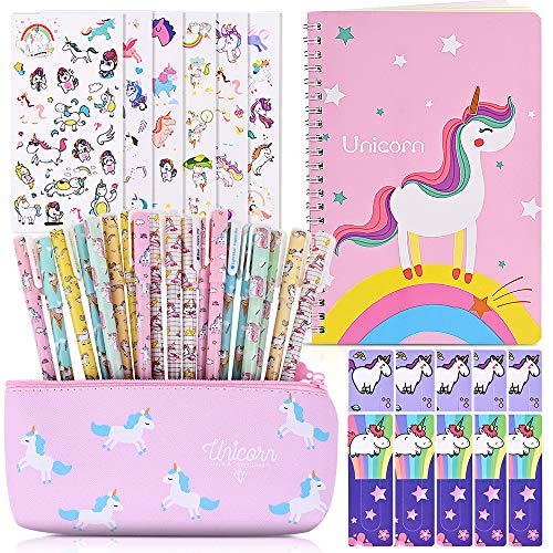 Faburo 40Pz Bolígrafo Regalos de Unicornio para Niñas, Estuche Escolar y Cuadernos de Unicornio y Pegatina de Papelería para el Colegio y La Oficina Regalo de Cumpleaños