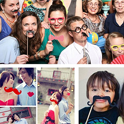 Faburo 58Pcs Photo Booth Atrezzo Favorecer Incluyendo Bigotes Gafas Pelo Sombreros Labios etc para el Partido, Boda, Cumplea?os y de la Graduación