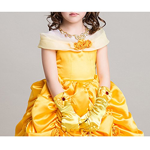 Faburo 5pcs Princesa Vestir Accesorios es Corona imperial dorada Princesa belle amarillo Vestir Accesorios Tiara,Varita Mágica,Guantes y collar