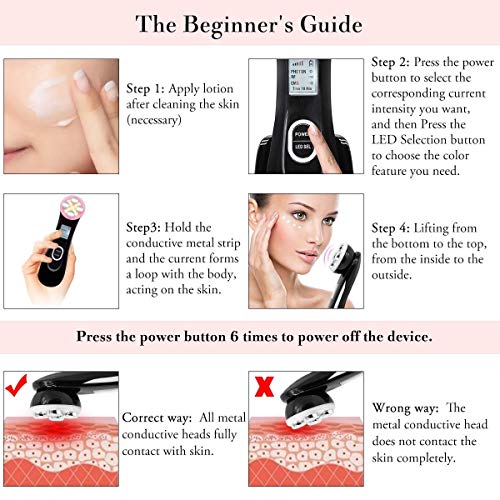 Facial Aparato Radiofrecuencia, Aparato Facial Ultrasonido, 5 Modos de Terapia de luz LED, Antiarrugas, Anti-envejecimiento, Rejuvenecimiento, Limpieza Profunda, Cuidado Facial, Buen Regalo de Damas