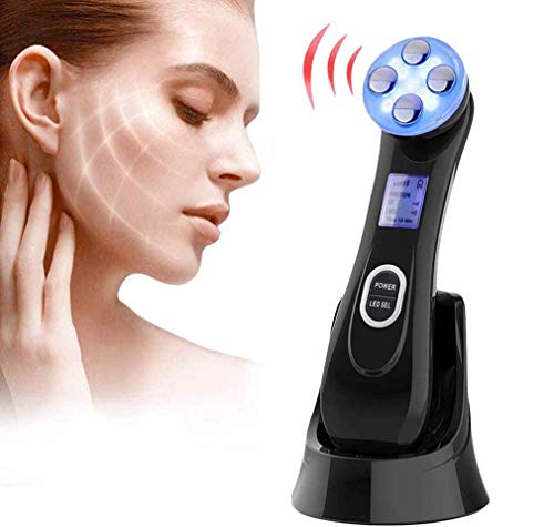 Facial Aparato Radiofrecuencia, Aparato Facial Ultrasonido, 5 Modos de Terapia de luz LED, Antiarrugas, Anti-envejecimiento, Rejuvenecimiento, Limpieza Profunda, Cuidado Facial, Buen Regalo de Damas
