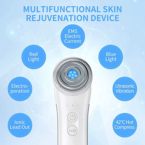 Facial Aparato Radiofrecuencia, LANDWIND Masajeador de Belleza Ultrasonido con 3 Modos de Terapia de Luz LED, EMS, Rejuvenecimiento, Antiacné, Limpieza Profunda, Cuidado Facial