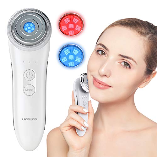 Facial Aparato Radiofrecuencia, LANDWIND Masajeador de Belleza Ultrasonido con 3 Modos de Terapia de Luz LED, EMS, Rejuvenecimiento, Antiacné, Limpieza Profunda, Cuidado Facial