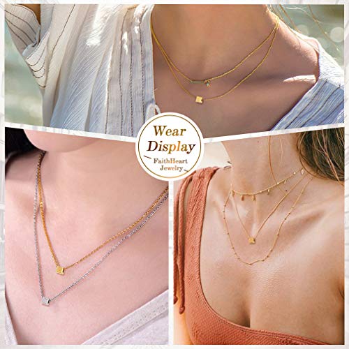 FaithHeart F Abalorios Cuadrados para Chokers Cadena Ajustable Gargantilla Dorado Collar Simple Minimalista de Mujeres Muchachas Niñas