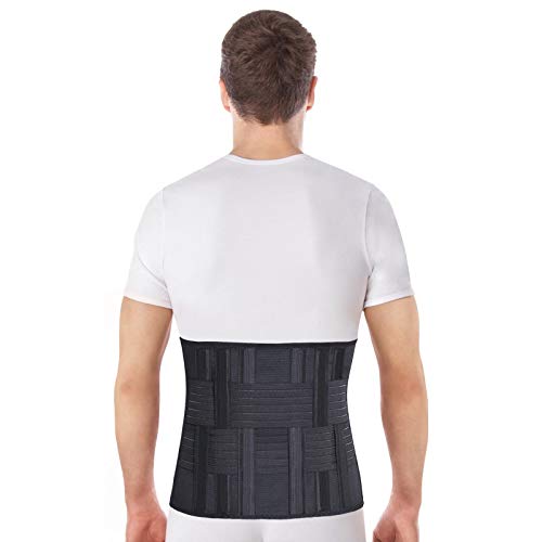Faja de sujeción para la espalda; cinturón lumbar de soporte con fijación rígida; 6 refuerzos / 31cm de altura; para personas con gran circunferencia en la cintura XX-Large Negro